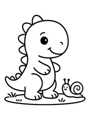 Obraz premium Friendly Dinosaur and Snail Duo: A charming cartoon depicts a happy dinosaur standing beside a cute snail, both exuding a sense of joy and innocence.
