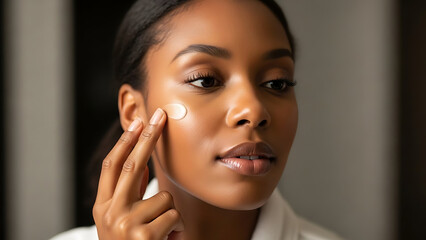 Young Black Woman Applying Moisturizer to Her Face.