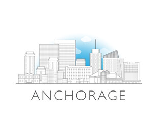 Anchorage, Alaska, cityscape illustration skyline drawing