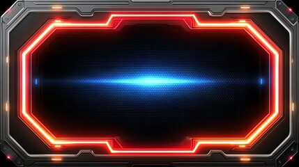 A futuristic digital frame featuring sleek neon lights and a vibrant blue glow at its center, ideal for use in sci-fi graphics or modern media presentations.