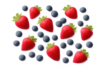 Fresh strawberries and blueberries on transparent background promoting healthy eating and natural fruit snacks