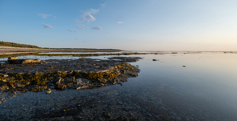 View of the Coast, Low Water at the Sunset in Baie Sainte-Claire, Anticosti Island, Quebec, Canada