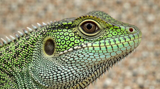 lizard face detail: yellow and green scale pattern closeup | wildlife, nature, macro, portrait, reptile theme