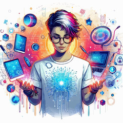 vector illustration of Tech enthusiast character