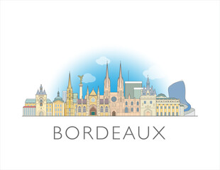 Bordeaux, France City cityscape illustration skyline drawing in colour