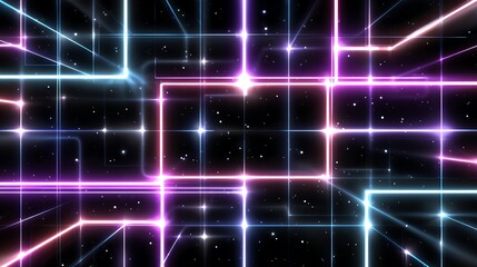 This vibrant abstract image features colorful neon lines intersecting against a dark background, creating a futuristic digital landscape filled with energy and excitement.