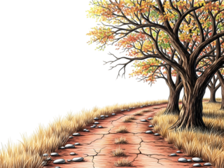 Winding Dirt Road Through Autumn Trees. Rural Landscape Vector Illustration Isolated on White Background.