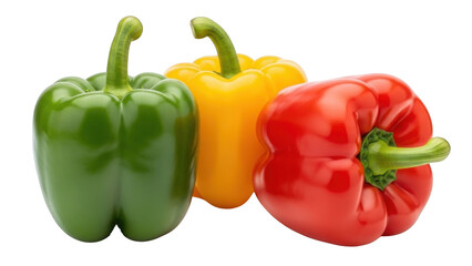 Three Bell Peppers Green Yellow and Red isolated on a transparent background green pepper yellow pepper