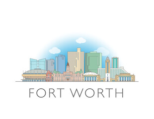 Fort Worth cityscape illustration skyline drawing in colour