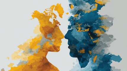 International relations concept illustration flat design front view diplomacy theme water color Complementary Color Scheme. 