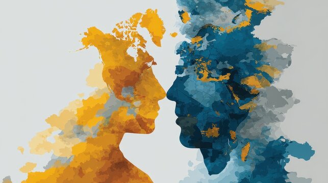 International relations concept illustration flat design front view diplomacy theme water color Complementary Color Scheme. 