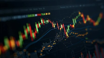 Dynamic financial market data visualization on a digital screen, illustrating trading trends and investment analysis - Powered by Adobe