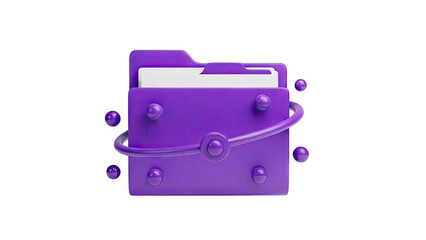 Purple 3D Folder Icon with Orbiting Spheres