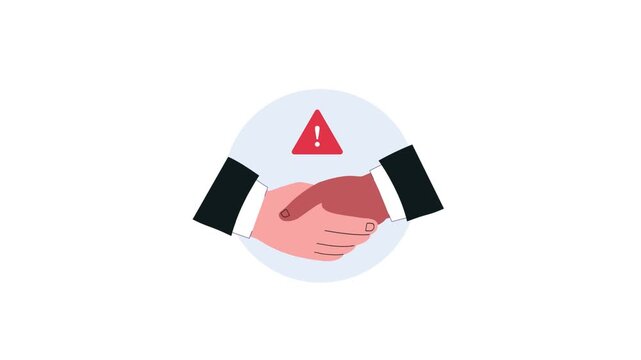 4k Handshake with Warning Sign. Risky Business Partnership Concept Animation Video