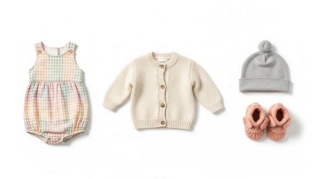 Baby clothing set romper and cardigan pastel colors minimal style
