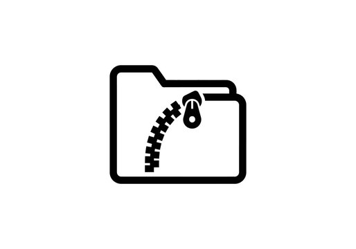 black clipboard icon Black and white line art icon of a file folder with a curved zipper, symbolizing a compressed or zipped archive.