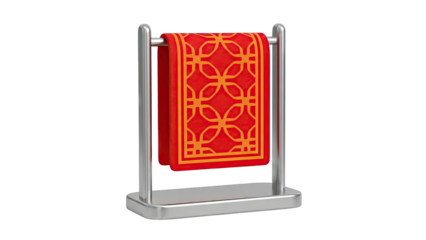 Red Geometric Patterned Carpet on Display Stand