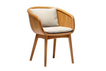 Fototapeta premium Curved wooden armchair with light beige cushion and pillow on black background furniture