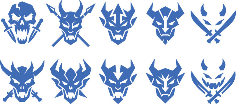 Monster Gaming Avatar Bundle Featuring Horned Demons and Skulls - badge, symbol, combat, warrior, fierce
