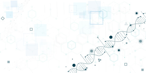 Obraz premium Molecule futuristic technology and science background, DNA strands, Modern scientific abstract background, lines and dot.