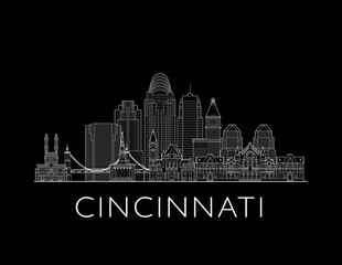 Cincinnati, Ohio skyline cityscape vector illustration on a black background