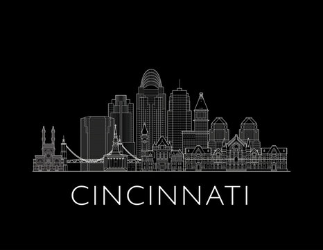 Cincinnati, Ohio skyline cityscape vector illustration on a black background