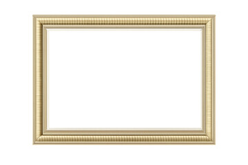 Fototapeta premium Gold ornate picture frame on transparent background, displaying a classic blank border for art and design