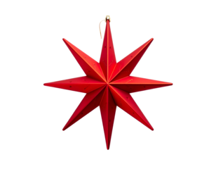 A large, pointed, eight-pointed red star ornament