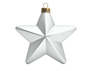 Gleaming silver star ornament with textured surface, gold topper