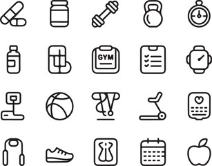 Fitness icons for healthy lifestyle and exercise routine planning