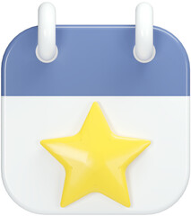 3d calendar icon set. Mark agenda, check, star, calendar notification, reminder organizer. 3D png illustration.