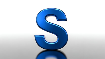 Modern 3D letter S with a glossy finish displayed on a clean reflective surface
