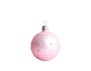 Delicate pink ornament with silver scroll details and sparkle