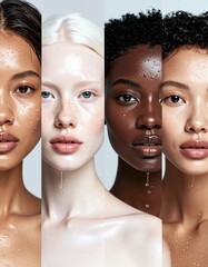 four Beautiful Women of Different Nationalities with Moisturized Glowing Skin