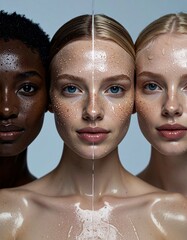 Group of Multicultural Women with Glass Skin Texture, Moisture Barrier Ad