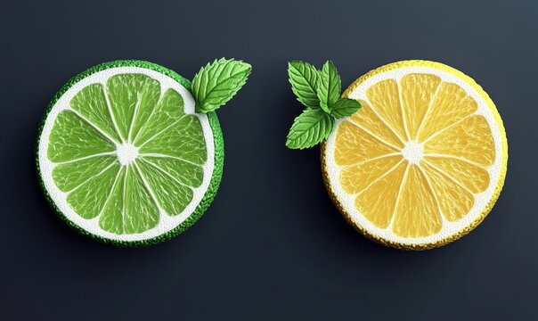 Vibrant citrus slices with mint leaves fresh fruit still life arrangement