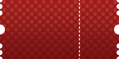 Red Ticket with Cherry Blossom Pattern. Mockup and template design.