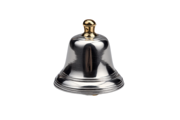 Polished silver bell with gold knob on black background metal