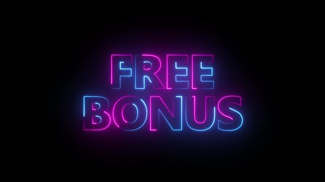 neon free bonus text effect, editable neon light text style isolated on dark background.