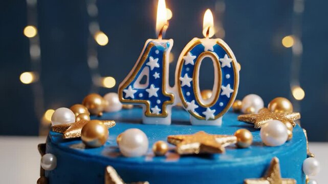 40th Birthday Blue Star Cake Sparkles Celebration Glow.