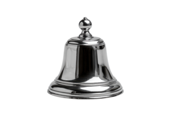Polished silver bell with rounded knob on black background metal shiny