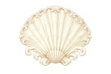 Ornate rococo shell carving with intricate scrollwork, baroque decorative element, vintage architectural motif on transparent background