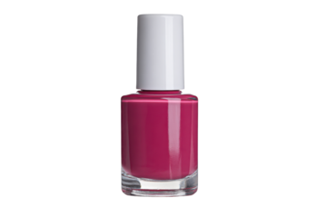Single bottle of magenta nail polish with white cap on black background pink fuchsia