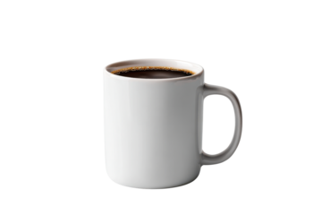 White mug filled with dark coffee against a black background image