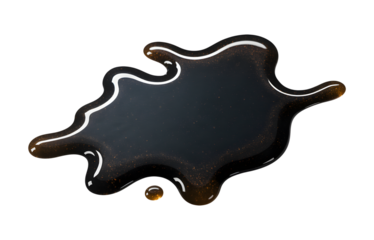 Dark oil spill splash isolated on transparent background for liquid texture and energy concept