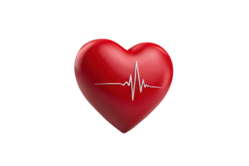 Red heart with white electrocardiogram line on black background image