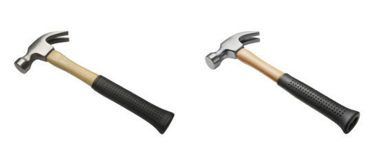 Claw hammer set isolated on transparent background for construction, carpentry and repair work