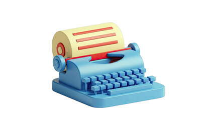3D Render of a Blue Toy Typewriter with Paper