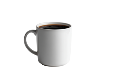 White ceramic mug filled with dark black coffee isolated on black background drink