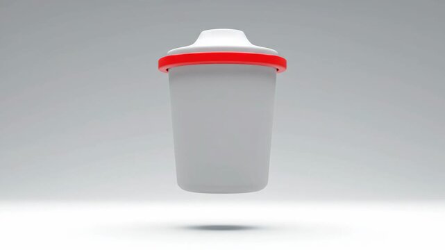 Minimalist 3D rendered gray and red dustbin icon delete button